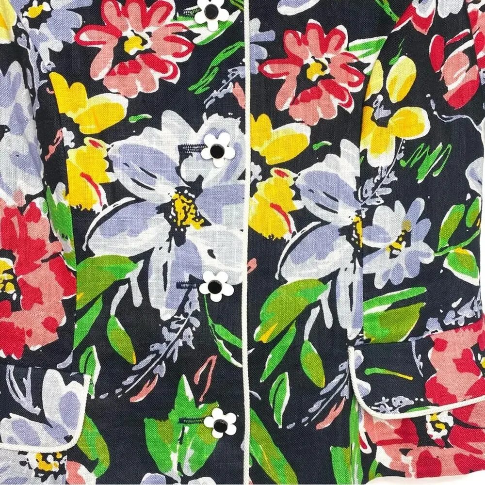 Rickie Freeman for Teri Jon Vintage Linen Jacket Silk Skirt Suit Set Floral 4